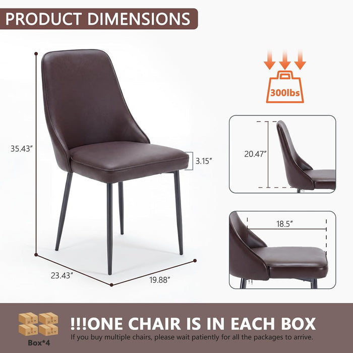 Dining Chairs Set of 4,Dining Room Chairs, Upholstered High Back Side Modern Chairs with Metal Legs, Easy‑To‑Clean Leather Kitchen Chairs for Dining Room Living Room Brown
