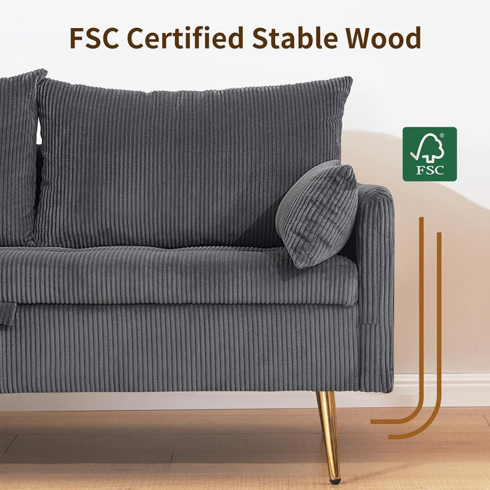 3-Piece Storage Sofa and Couch Set, Corduroy Loveseat with 2Pc Accent Single Chairs, Small Living Room Furniture Set for Apartment, Tiny Homes and Lofts, 3Pc-Gray