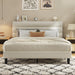 Queen Bed Frame, Platform Bed Frame with Velvet Upholstered Headboard, No Box Spring Needed, Sturdy Metal Support, Noise Free, Easy Assembly, Modern Bedroom Furniture, Beige
