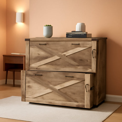 Two Drawer Rustic Graywashed Filing Cabinet Lockable
