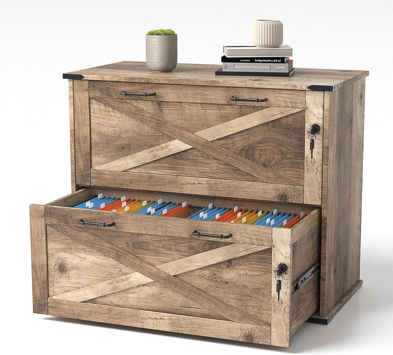 Two Drawer Rustic Graywashed Filing Cabinet Lockable