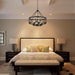 Black Farmhouse Chandelier, 6-Light Rustic Chandeliers for Dining Room Light Fixture, Drum Chandelier round Pendant Light, Hanging Kitchen Island Lighting for Living Room, Entryway, Foyer
