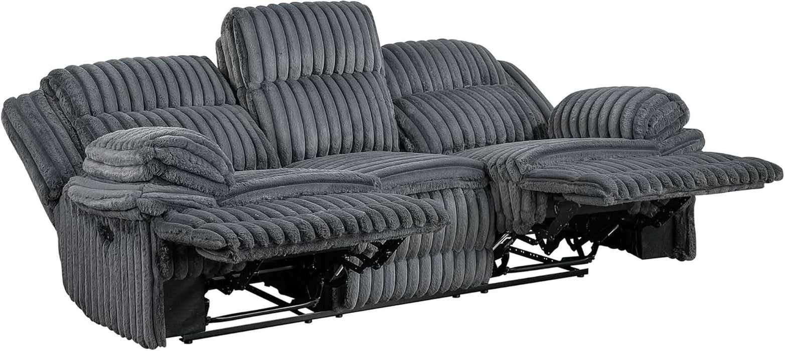 Mnul Double Reclining Sof, Corduroy Mnul Wll Hugger Recliner Couch, Pillow Top rms, Plush Fom Cushions over Pocket Coils, Cozy Reclining Sof for Living Room, Drk Gry