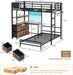 Black ExtraLongXL Over Twin Bunk Bed WithLEDLightingStorage