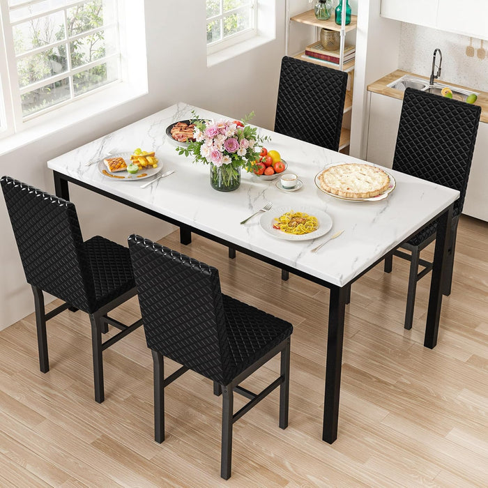 Extravagant Faux Marble Dining Table Set WhiteBlack