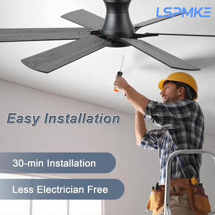 Ceiling Fans with Lights, 52 Inch Low Profile Ceiling Fan with Light and Remote, Flush Mount, Quiet, Reversible, 3CCT, Dimmable, Black RGB Ceiling Fan for Bedroom, Living Room, Indoor/Outdoor
