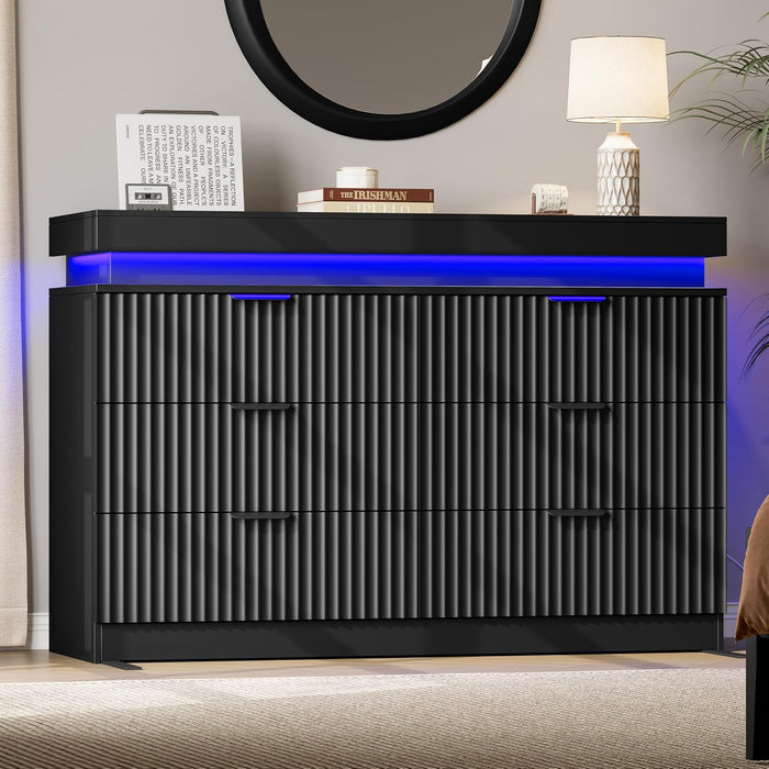 47" Wide Dresser for Bedroom with 6 Drawer & Charging Station, Black