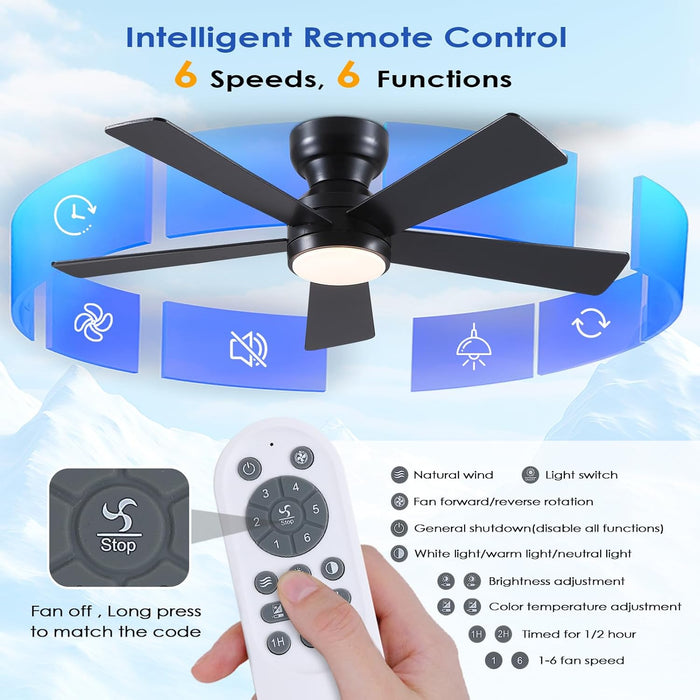 46 Inches Black Ceiling Fan With IntegratedLEDLighting
