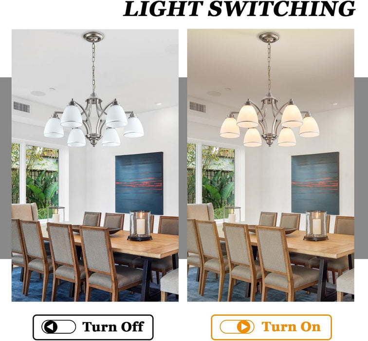 Brushed Nickel 6Light Farmhouse Chandelier Milk Glass