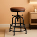 Industrial Bar Stool Vintage Counter Height Stool with round Faux Leather Seat Metal Stool Adjustable Kitchen Stool 21.5-28 Inch Tall Brown, 1PCS