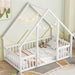 Twin White Montessori House Floor Bed IntegratedFence