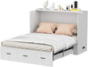 Full Size Murphy Bed with Charging Station and Drawer Farmhouse Cabinet Wood Space-Saving Hidden Folding Platform Bed Chest for Home Office Bedroom Guest Room Apartment,White