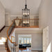 Foyer Chandeliers for High Ceilings, Lantern Tiered Black Chandelier Light Fixture Metal Modern Farmhouse Pendant Lights for Kitchen Island Entryway, Staircase, Living Room, Dinning Room