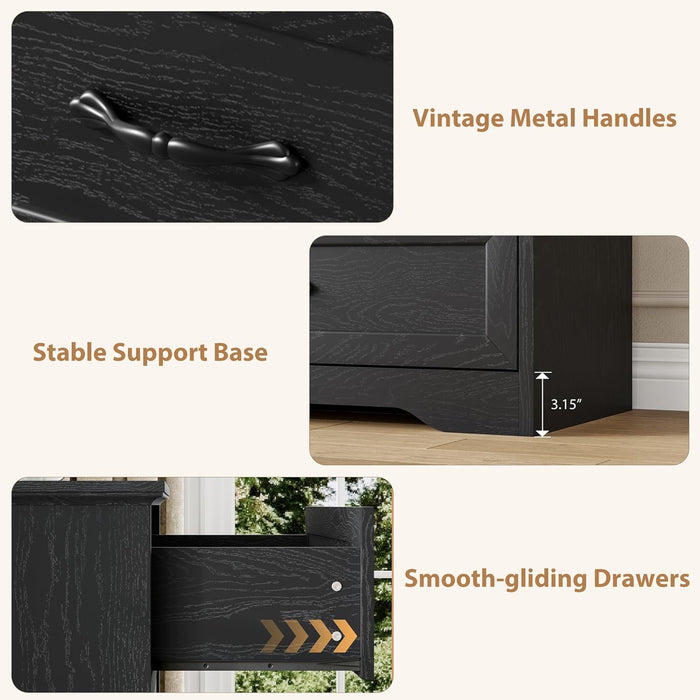 Charcoal Six Drawer Dresser With Handcrafted Woodwork