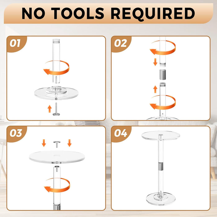 Acrylic Drink Table, Clear Modern round End Table for Small Spaces, 11.8" L X 11.8" W X 21.2" H, Sturdy Acrylic Coffee Table for Living Room & Bedroom, Small Cocktail Table for Next to Sofa & Corner