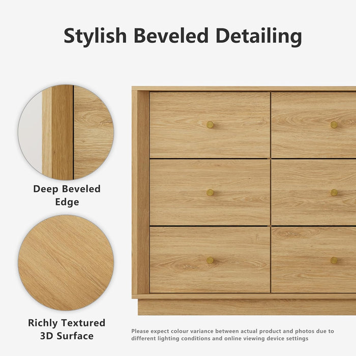 9 Drawer Dresser, Mid Century Modern Dresser with Storage, 55" Wide Chest of Drawers with Wood Grain Texture, Dressers TV Stand for Bedroom, Living Room, Hallway, Gold Oak