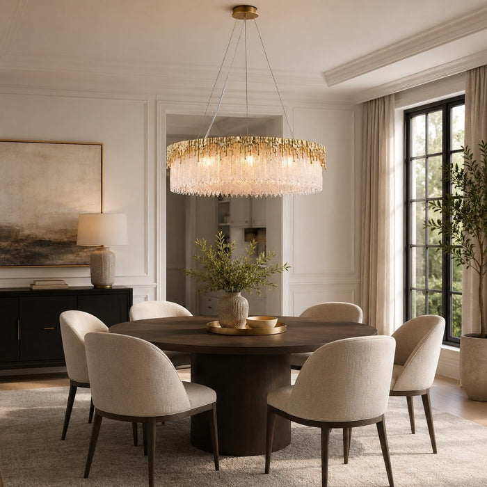 D23.6 round Crystal Chandelier, Modern Gold Crystal Chandeliers for Dining Room, 10-Light Height Adjustable Chandelier for Living Room Bedroom Entryway Kitchen Island