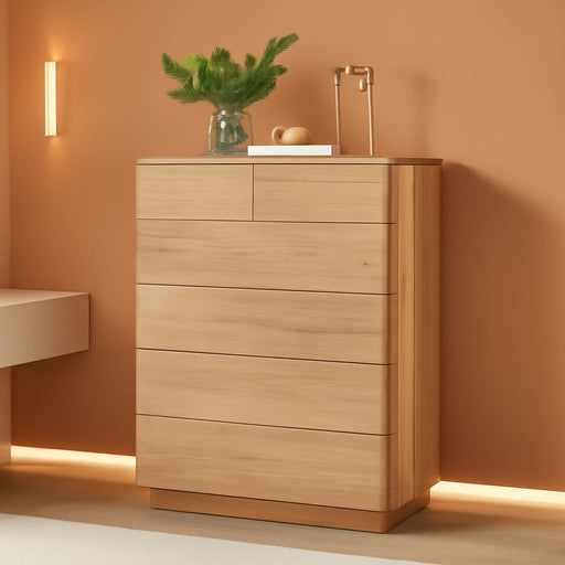 Natural Oak PushToOpen 6Drawer Dresser 42Inch Tall