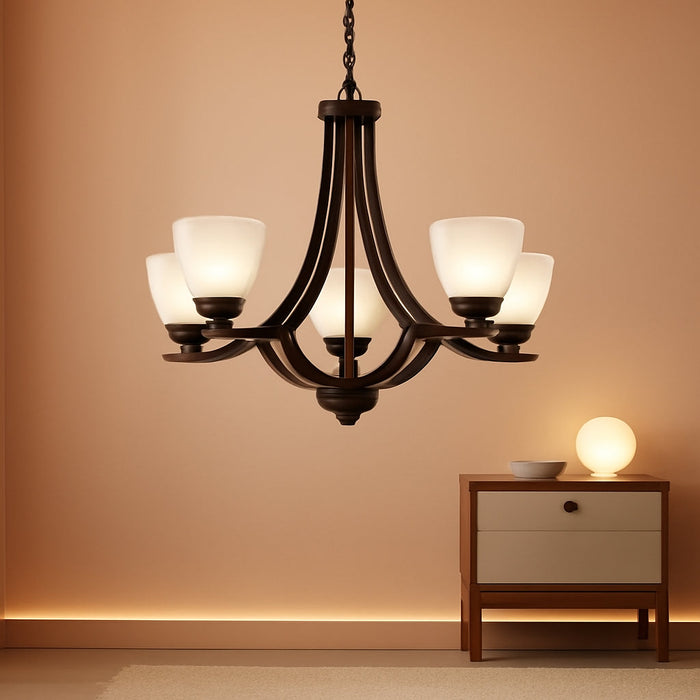 24 Inch Chandelier Featuring Frosted Alabaster Glass
