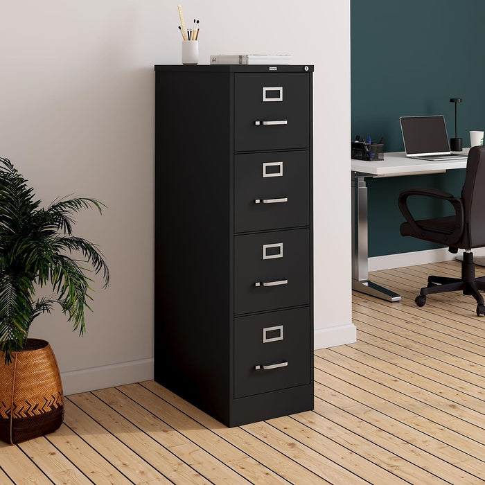 4-Drawer Vertical File Cabinet, Letter, Lockable, Black