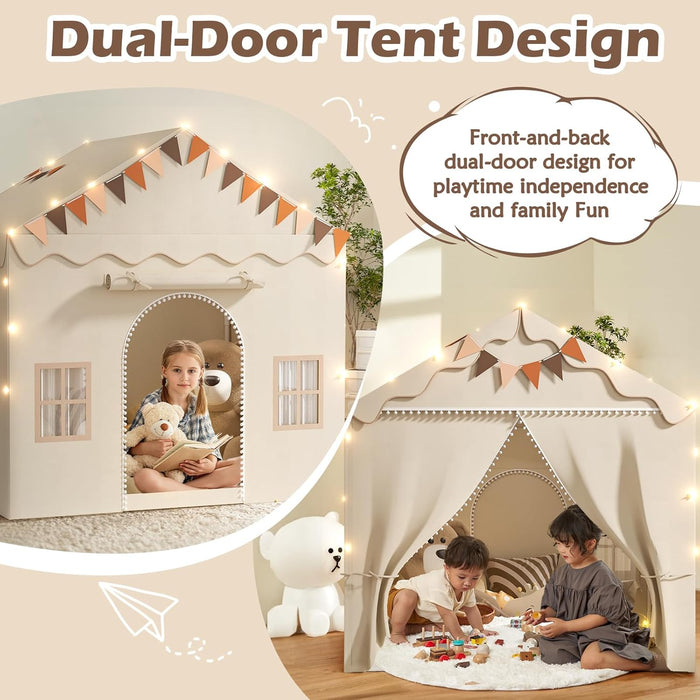 Play Tent for Kids, 2 in 1 Toddler Tent with Padded Mat and Light, Large Playhouse for Kids Indoor & Outdoor, 2 Doors and 4 Windows, 51" X 39" X 53", Toy Gift for Boys and Girls