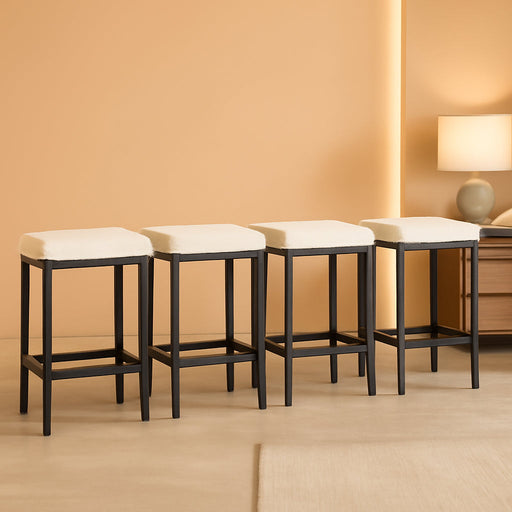 26 Inch Counter Height Bar Stools Set of 4, Fabric Barstools HBS514W-2 | White Kitchen Barstools with Metal Leg, Modern Bar Stool Chairs for Kitchen Island Counter Breakfast Bars Living Room Party