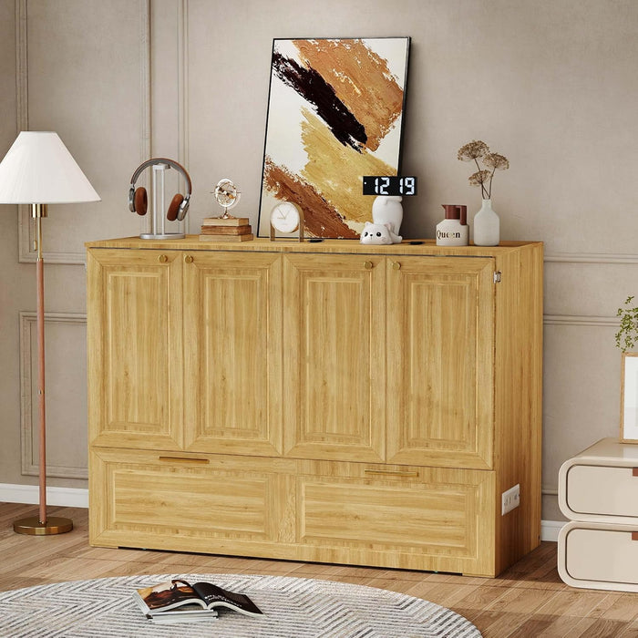 AgedOakFinish FullSize Murphy Bed Cabinet HiddenDrawer