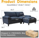 Chenille 2 Seater Modular Sofa with Ottoman, Blue