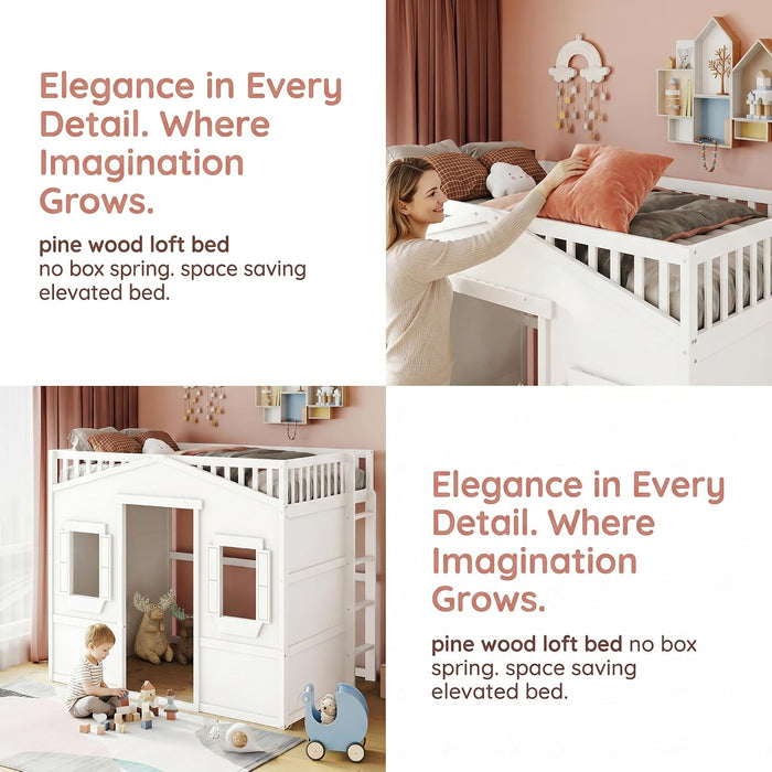 Full Loft Bed With White PlayhouseStructure Durable