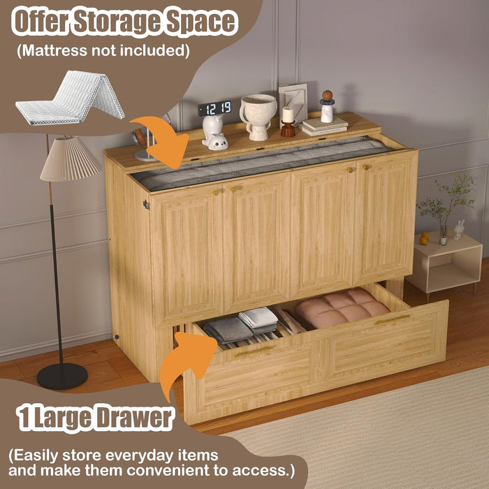 AgedOakFinish FullSize Murphy Bed Cabinet HiddenDrawer