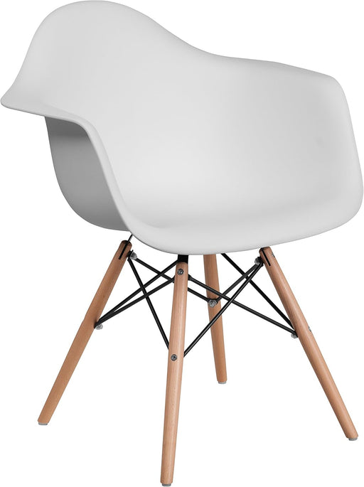 Alonza Series White Plastic Chair with Wooden Legs