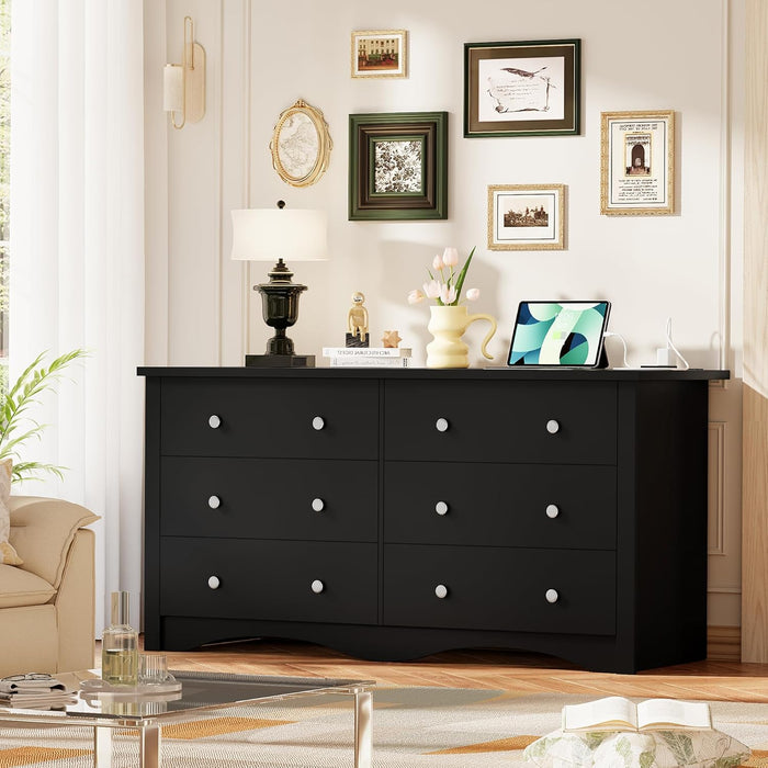 Matte Black 58Inches Wooden Dresser Bedroom Console