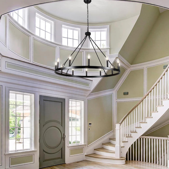 Black Wagon Wheel Chandelier 38Inch DiningRoom Industrial