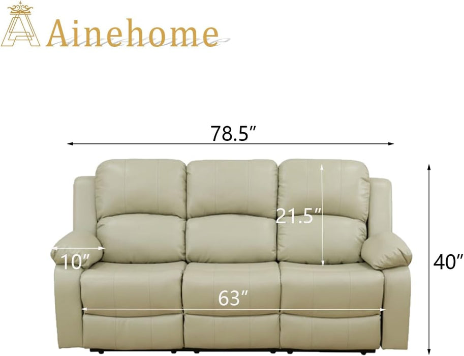 Living Room Furniture Set Leather Recliner Sofa Set Loveseat Chair Furniture Sofa Set for Living Room/Small Space/Rv/House/Office/Theater Seating (A-Beige Leather,Sofa(3Seater))