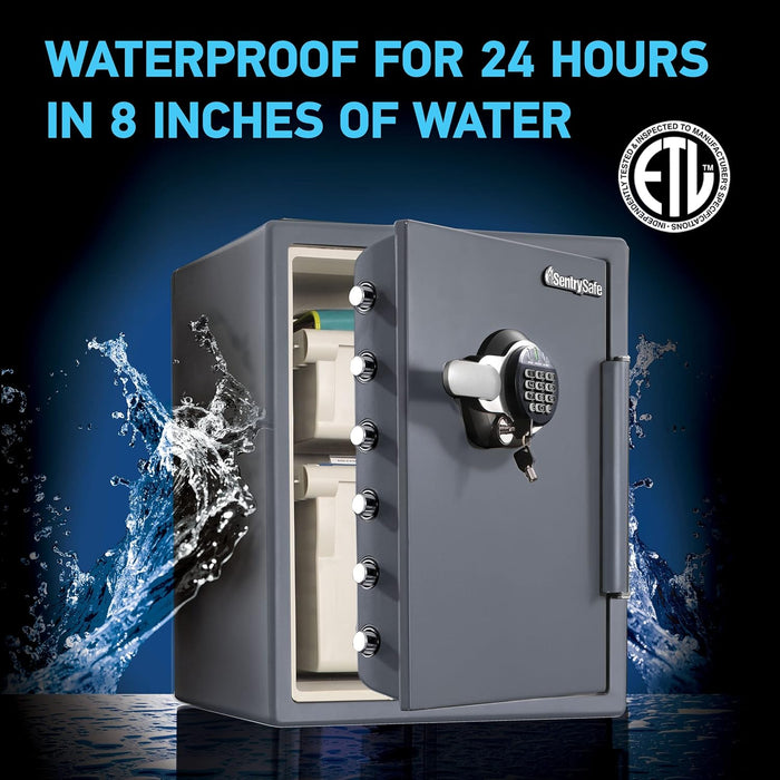 Fireproof and Waterproof Gray Steel Home Safe with Digital Keypad Lock, Floor Safe with Interior Lighting Secures Money, Documents, 2.05 Cubic Feet, SFW205GQC