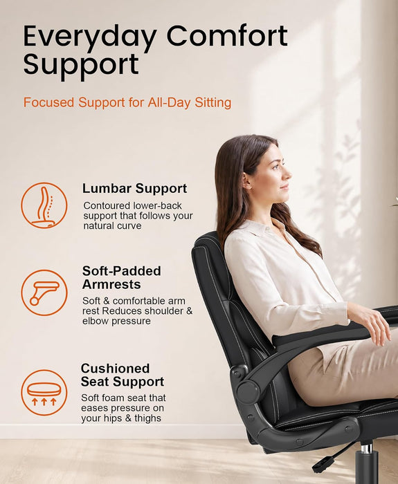 Executive Office Chair, Mid-Back Ergonomic Desk Chair with Flip-Up Arms