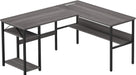 Reversible L Shaped Desk with Magic Power Outlets and USB Charging Ports, Sturdy Corner Computer Desk with Storage Shelves, Gaming Table Home Office Desk, Easy to Assemble, Enoch Walnut