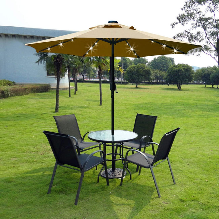 9' Solar LED Lighted Patio Umbrella with 8 Ribs/Tilt Adjustment and Crank Lift System (Light Tan)