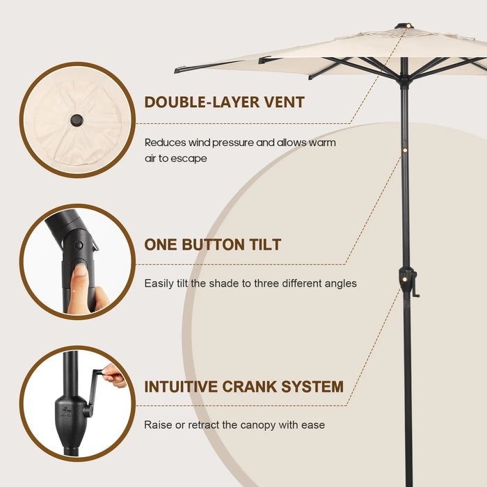 7.5Ft Outdoor Patio Umbrella W/ Push Button Tilt and Crank, 6 Ribs-Beige