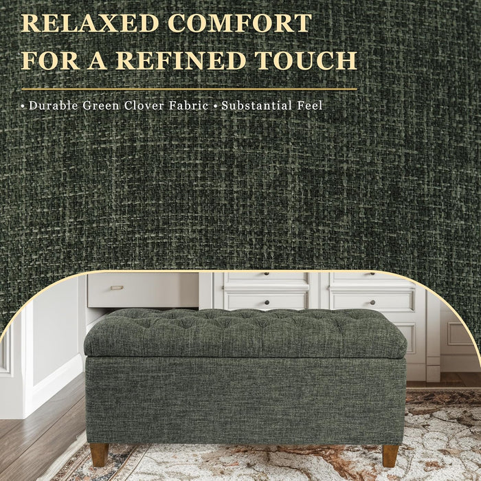 Home Decor Tufted Ainsley Button Storage Ottoman Bench with Hinged Lid Ottoman Bench with Storage for Living Room & Bedroom, Green Clover Fabric