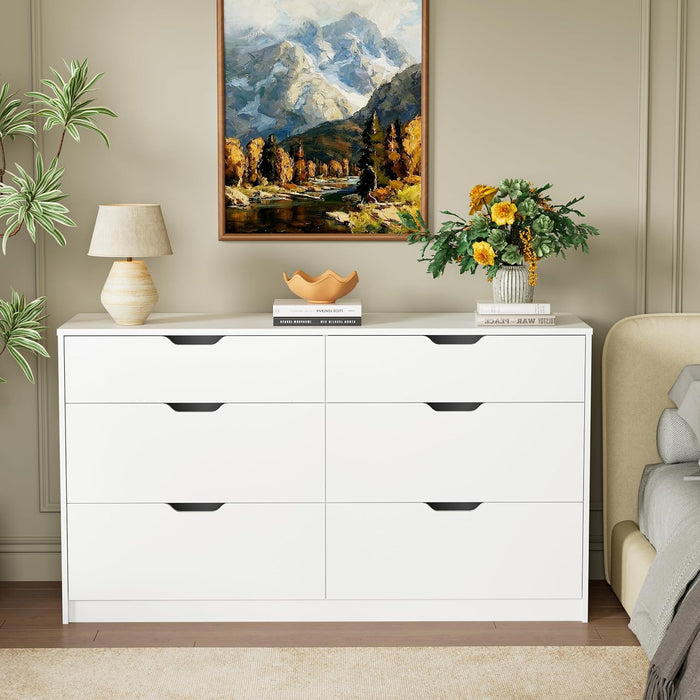 Dresser for Bedroom, 47.2" Modern Wood Chest with 6 Drawers, White
