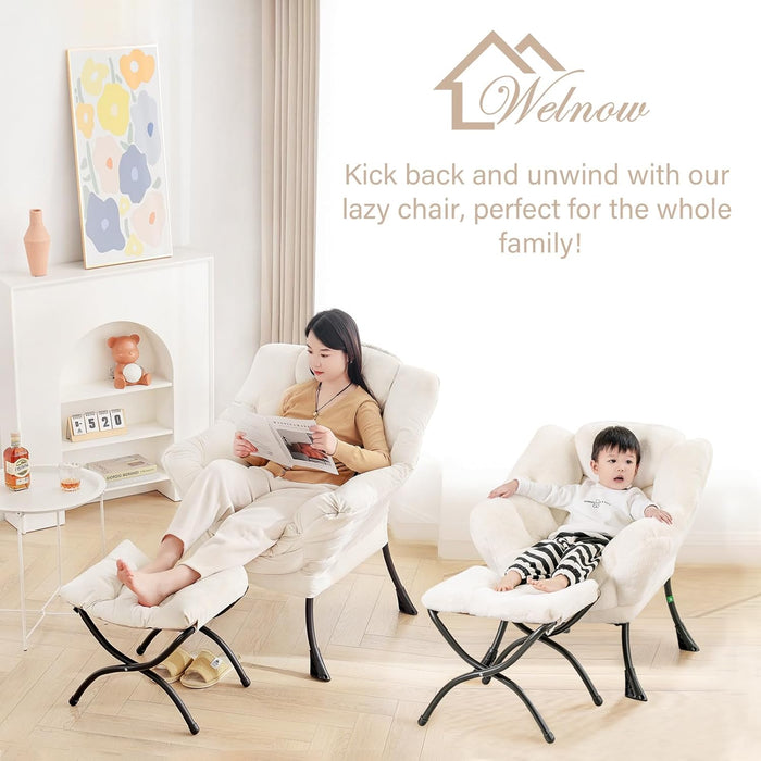 Lazy Chair with Ottoman, Modern Lounge Accent Chair with Armrests and a Side Pocket, Leisure Sofa Armchair, Reading Armchair with Footrest for Small Space, Dark Grey