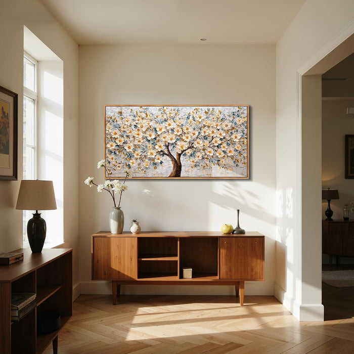 Floral Tree of Life Large Framed Wall Art Modern Home Decor Neutral | 20X40In,Canvas Print,Living Room Bedroom Wall Art,Cherry Blossom Picture,Abstract Painting,Japanese Aesthetic,Ready to Hang