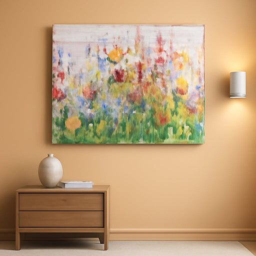Rustic Wildflower Wall Art Colorful Farmhouse Floral Scenery Picture Decor Watercolor Flower Landscape Wood Grain Prints Painting Artwork for Living Room Office Bathroom Bedroom Home Decoration 14X48"