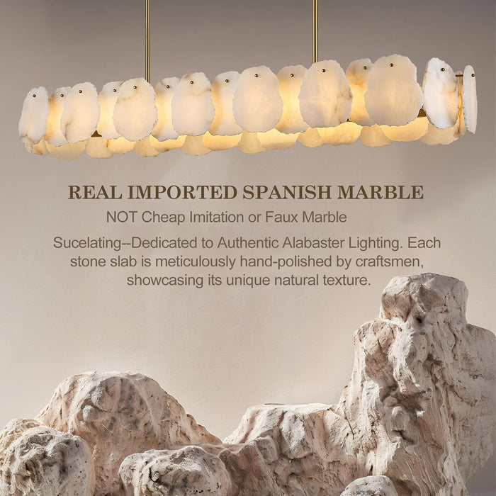 Alabaster Chandelier, 58 Inch Modern Rectangular Chandelier for Dining Room, Dimmable Linear Chandeliers for Kitchen Island, Natural Spanish Marble Stone Chandeliers for Dining Table, Living Room