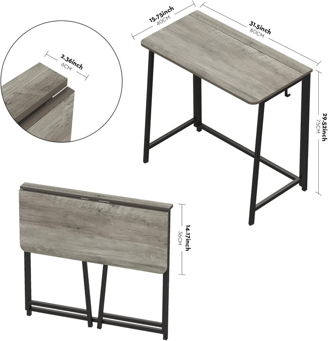 Folding Desk, Small Foldable Desk 31.5" for Small Spaces, Space Saving Computer Table Writing Workstation for Home Office, Easy Assembly, Gray-Wash