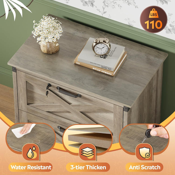 2-Drawer Lateral File Cabinet with Lock, Gray Oak