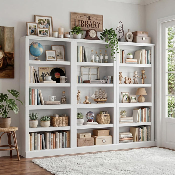 White Durable Five Tier 71Inch Adjustable Bookcase