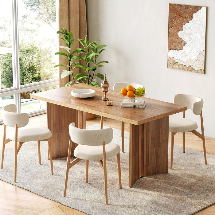 Wooden Dining Table Set for 6, 63-Inch Rectangle Kitchen Table, Modern Dinner Table for Home Dining Room, Kitchen Room, Brown