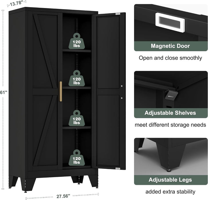 Black 61 Inch IndustrialGrade Pantry Cabinet Doors
